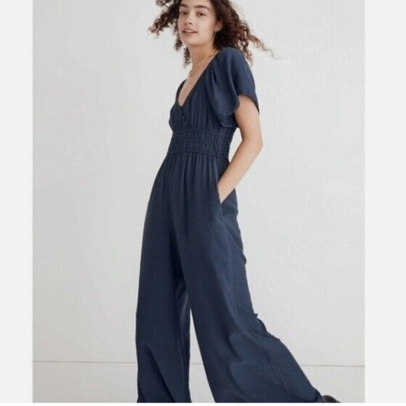 Madewell Twill Wide-Leg Jumpsuit Blue Size M EUC - Picture 6 of 7